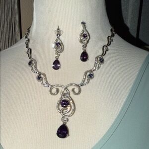 Elegant Purple and Silver Necklace and Earring Set